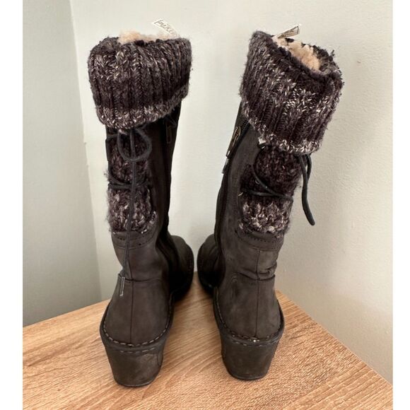 Ugg Skylar Wedge Boots Black Leather Knit Cuff Mid Calf Winter Casual size 8 - Picture 4 of 11